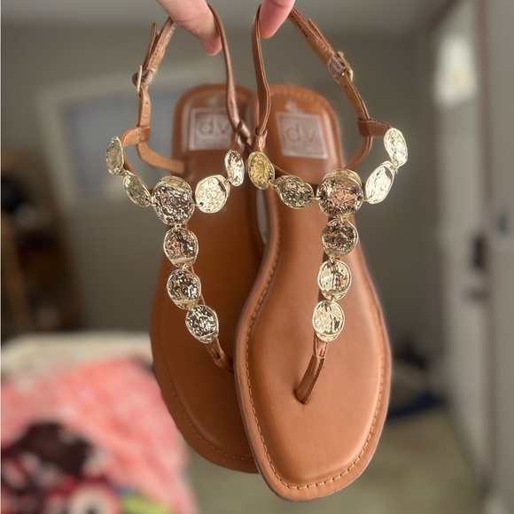 Dolce Vita Tan Sandals with Gold Discs - Picture 2 of 6